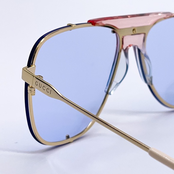 NEW GUCCI GG0739S 005 UNISEX PILOT FRAME SUNGLASSES GUCCI GG0739S BLUE - Picture 6 of 12
